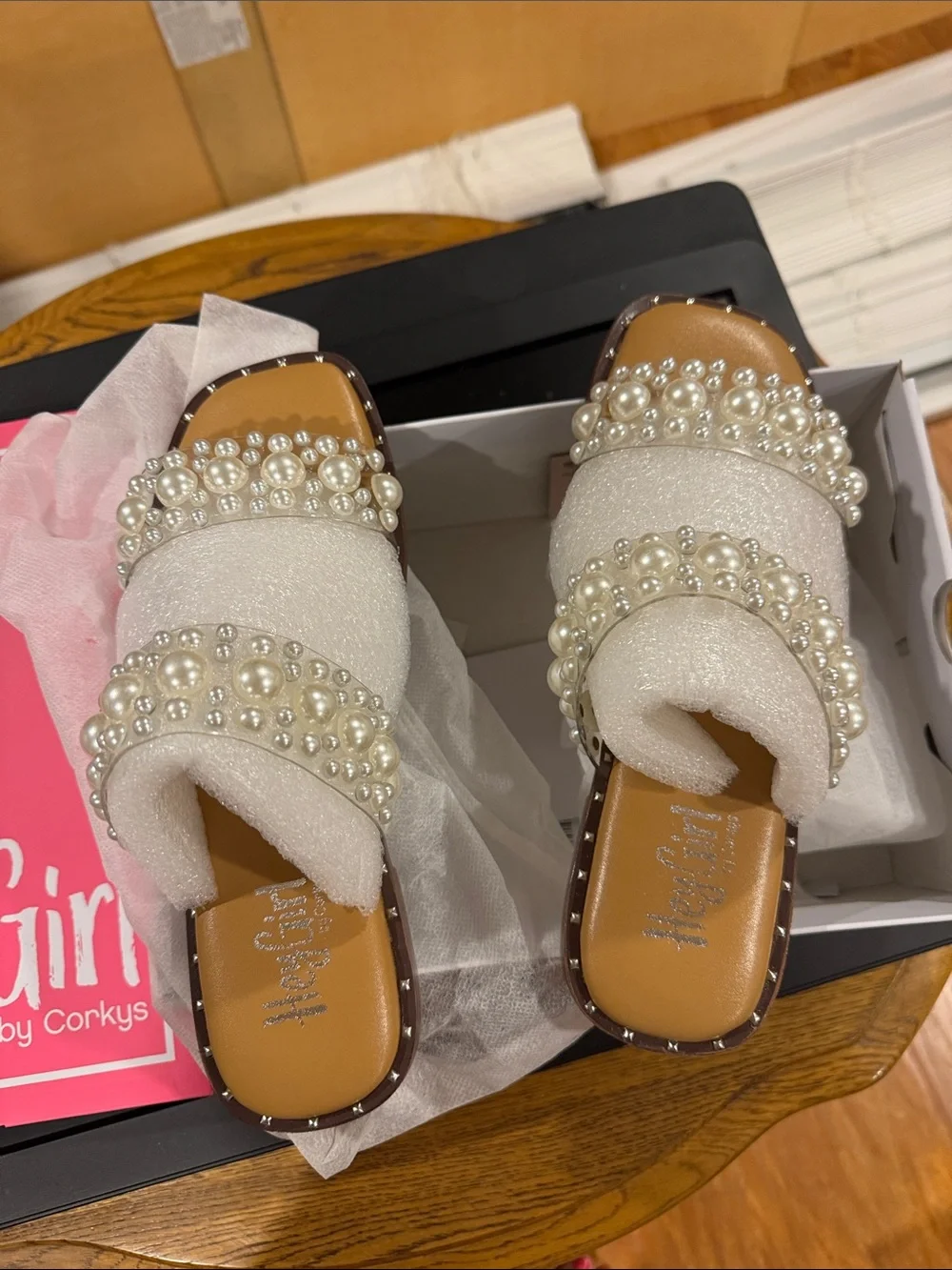 Corkys White Pearl-Embellished Slide Sandals - Women